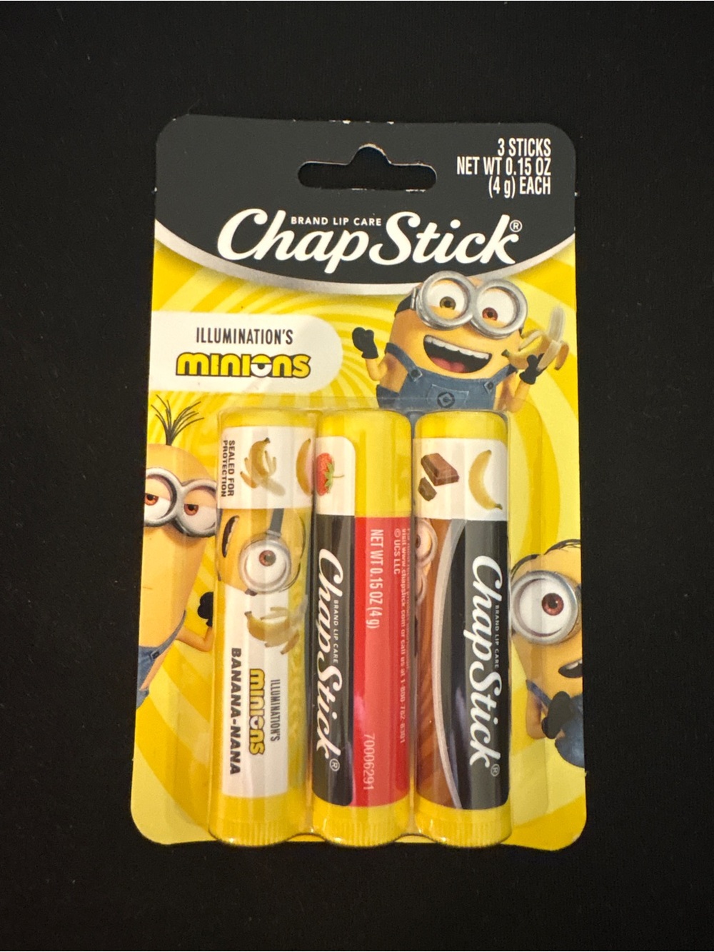 ChapStick Minions Lip Balm 3-Pack Banana-Nana Berry Choco-Nana New